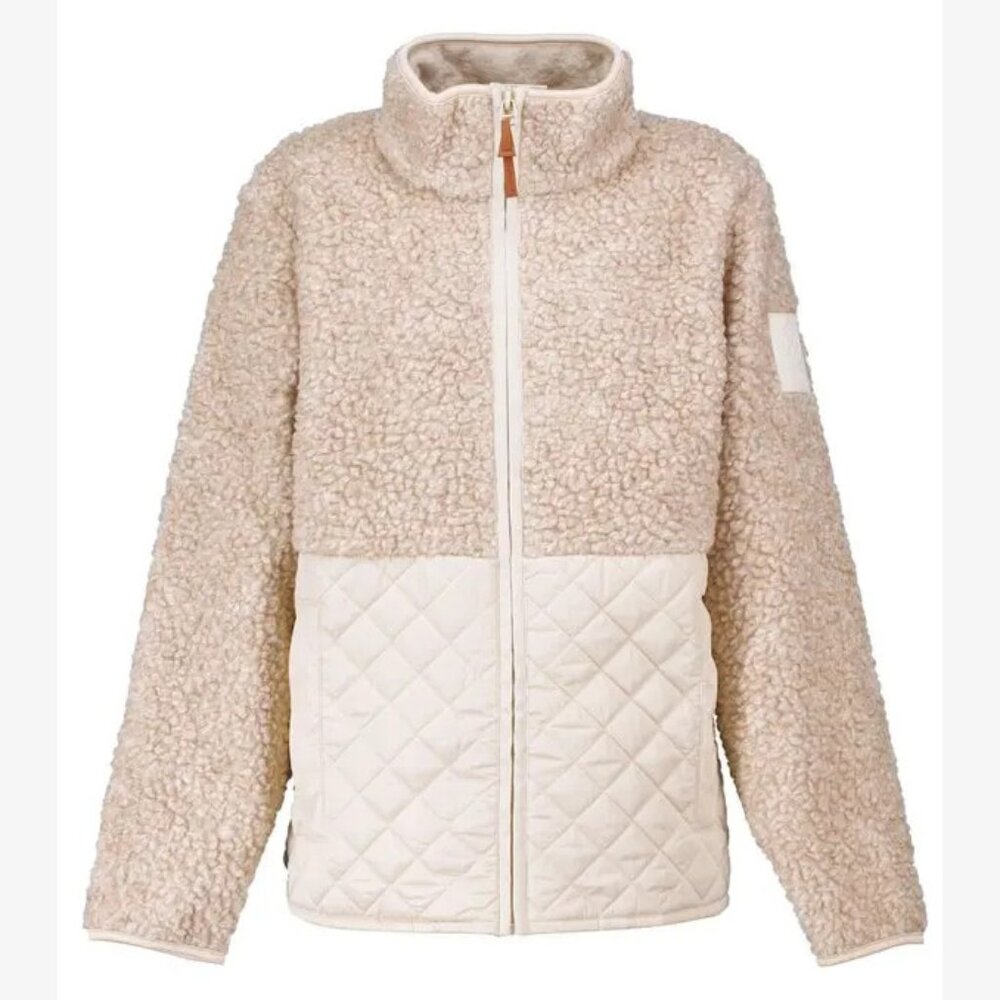 NEW Tory Burch Size XL Quilted Fleece Zip Jacket - Natural Heather/ French Cream